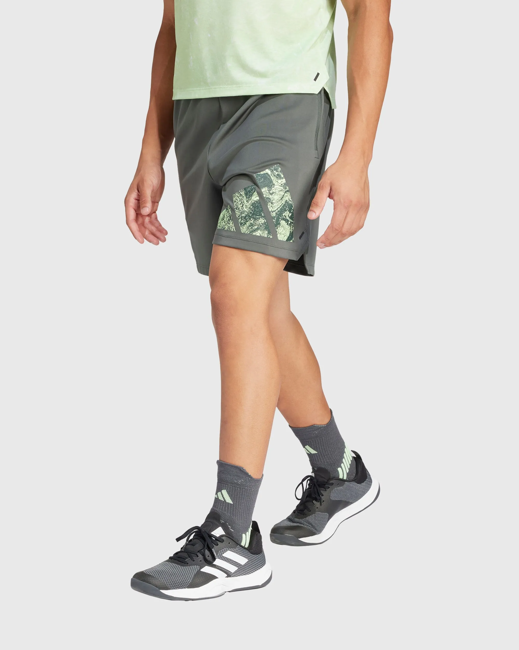 Adidas Short Workout Logo Knit Grigio Uomo