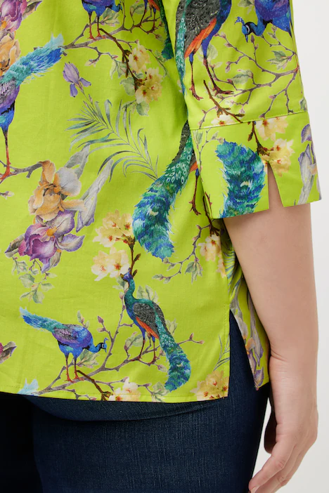 Blusa con pavoni verde acido