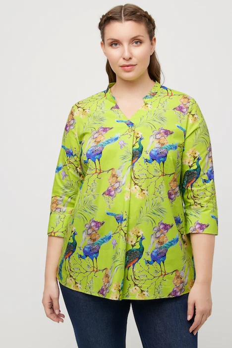 Blusa con pavoni verde acido