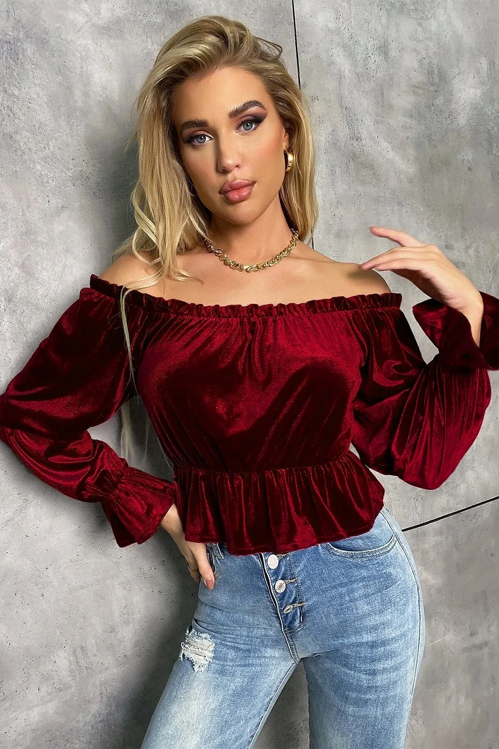Blusa natalizia in velluto bordeaux