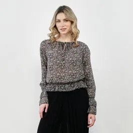 Blusa nera con stampa floreale