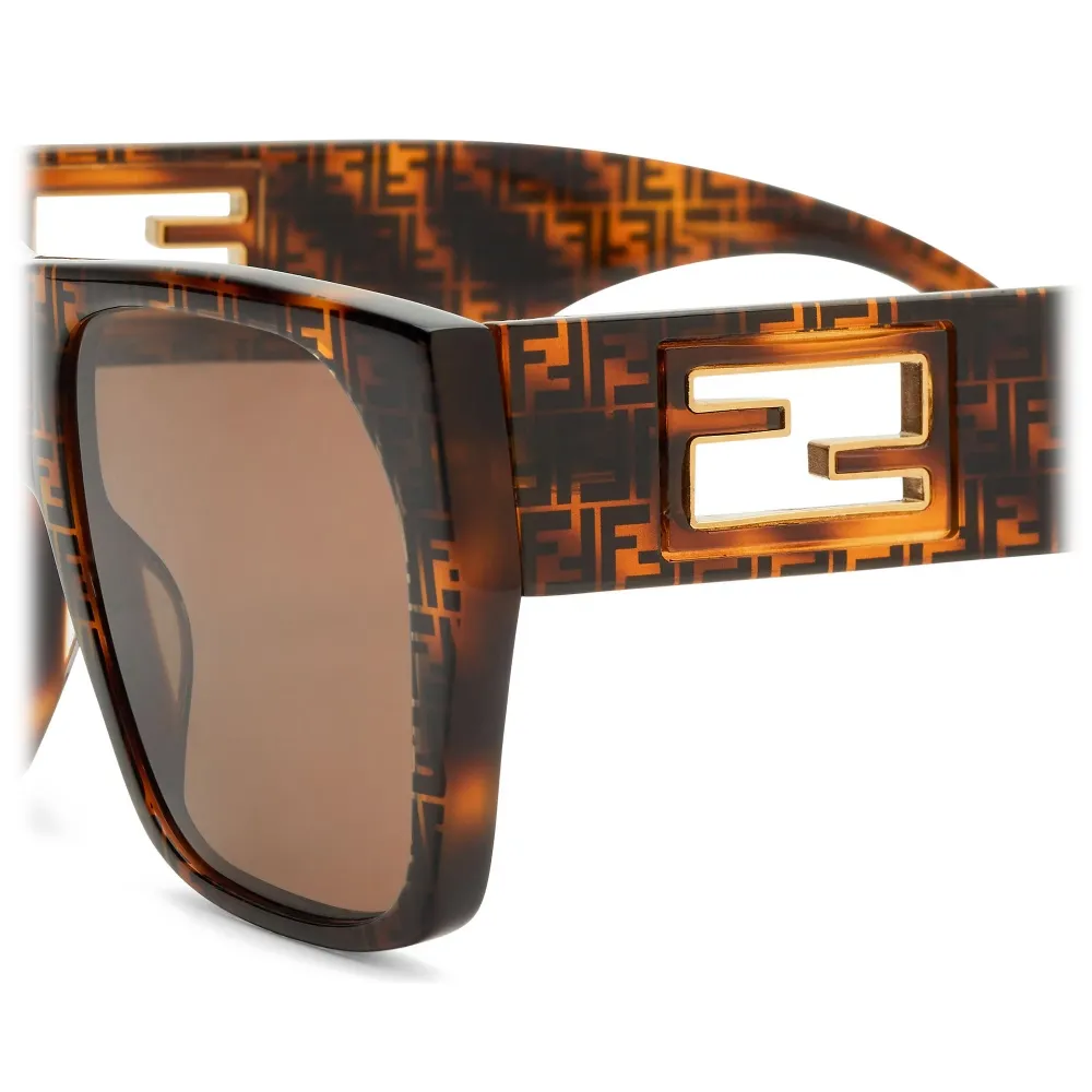 Fendi - Baguette - Occhiali da Sole Squadrata Oversize - Havana Marrone - Occhiali da Sole - Fendi Eyewear