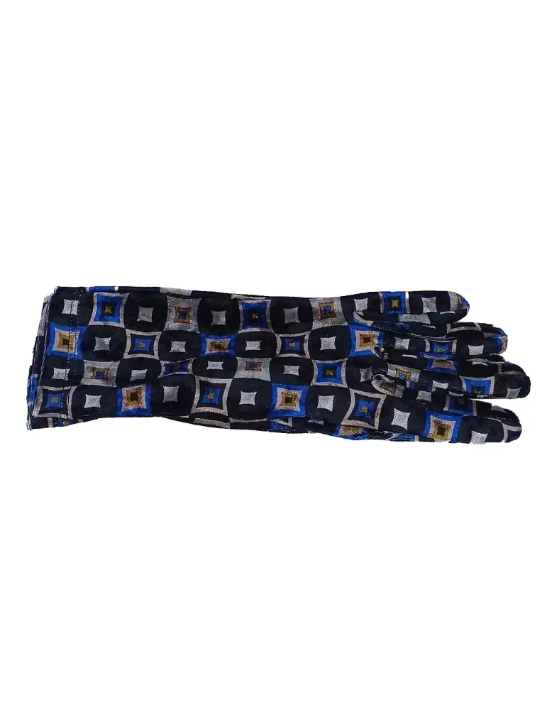 Guanti velluto fantasia geometrica nero e azzurro