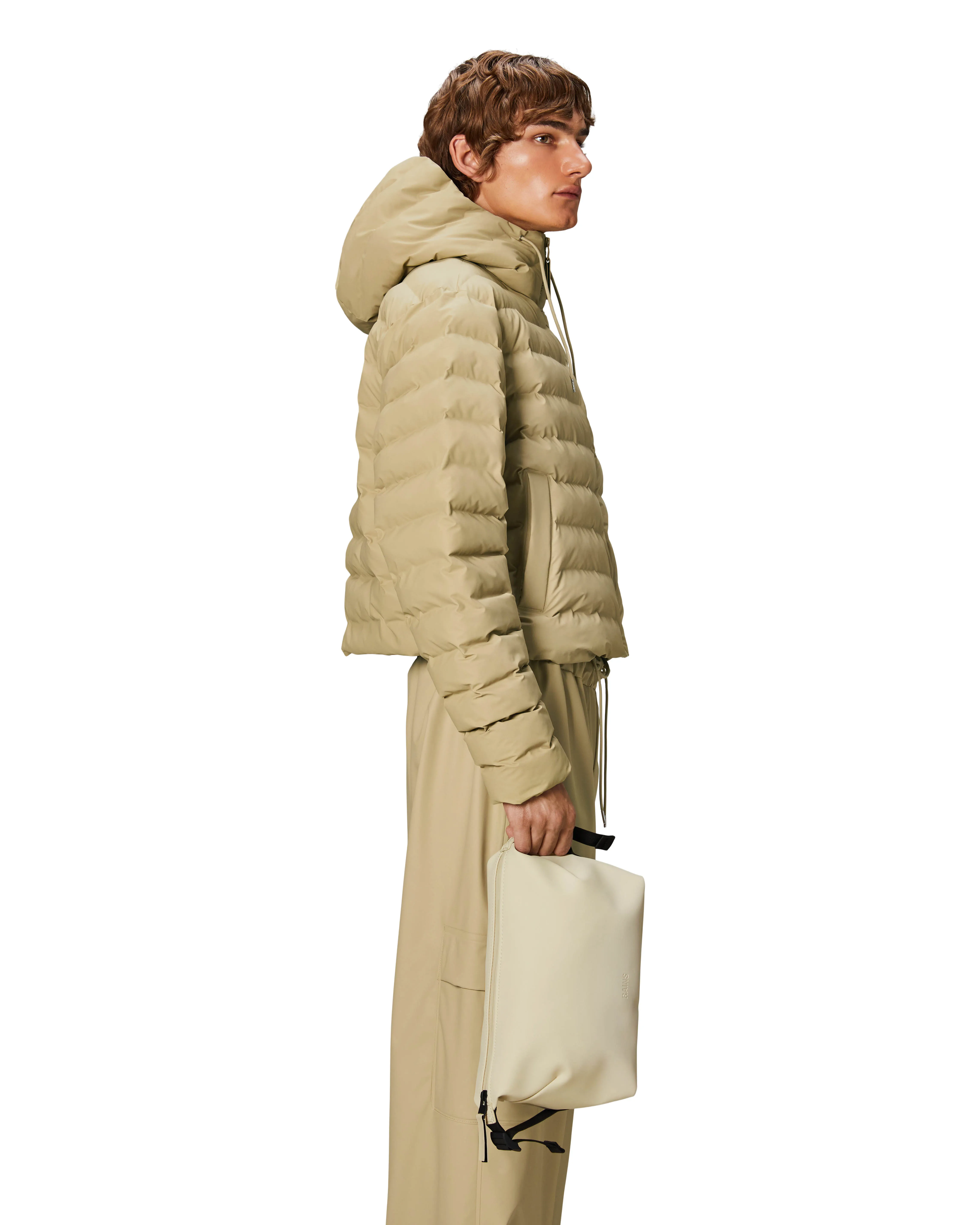 Hilo Wash Bag beige in tessuto impermeabile effetto gommato con cinturini regolabili