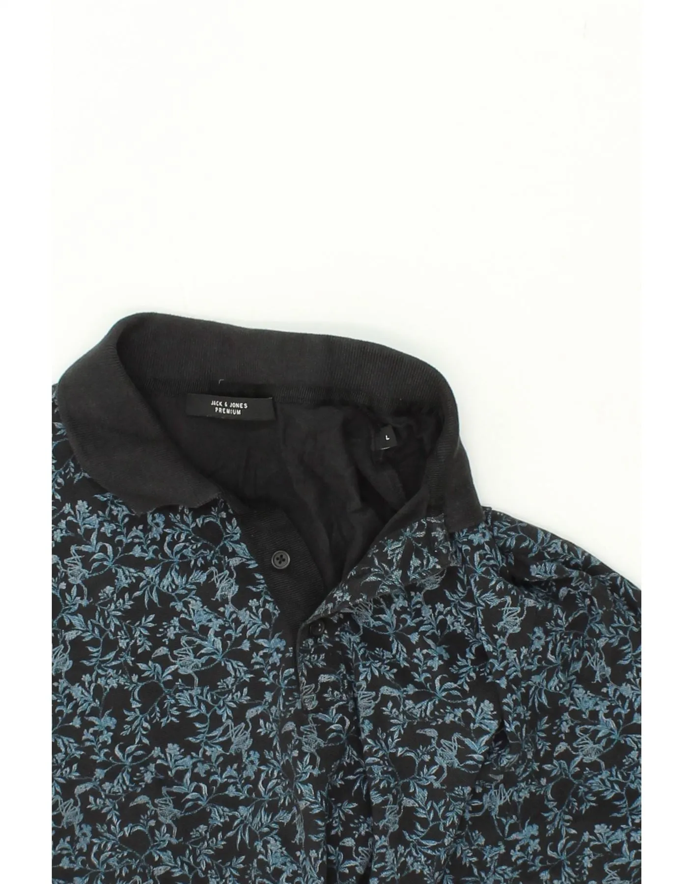 JACK & JONES Mens Premium Polo Shirt Large Black Floral Cotton