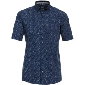 Redmond ruimvallend overhemd korte mouw 100% katoen button-down knopen en borstzak met print Donkerblauw