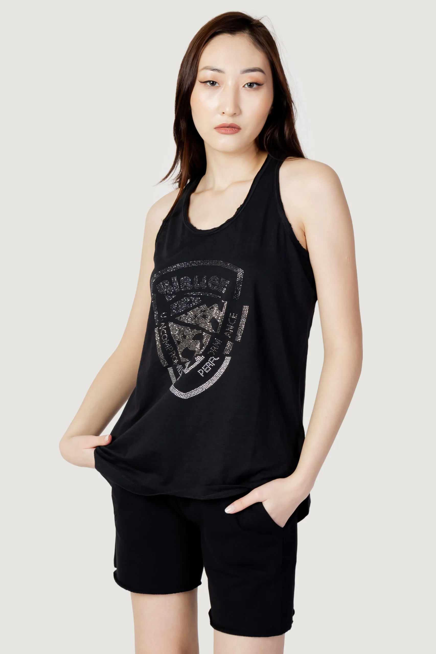 T-shirt Blauer. logo paillettes Nero