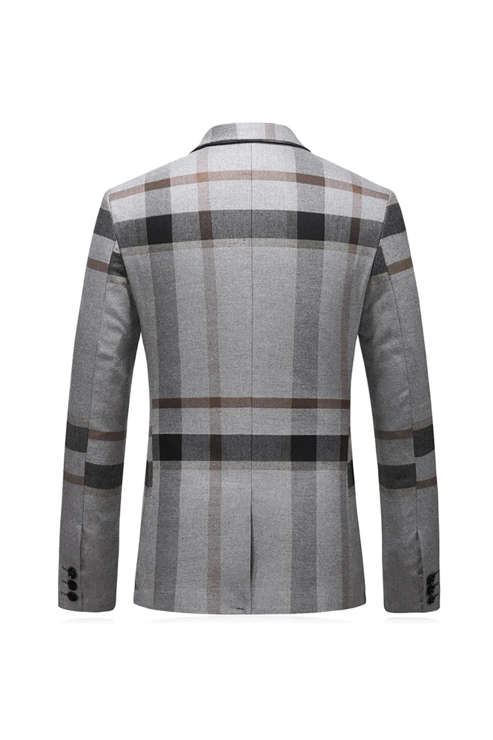 Tailleur con revers dentellato a righe grigie Abiti da uomo a 3 pezzi